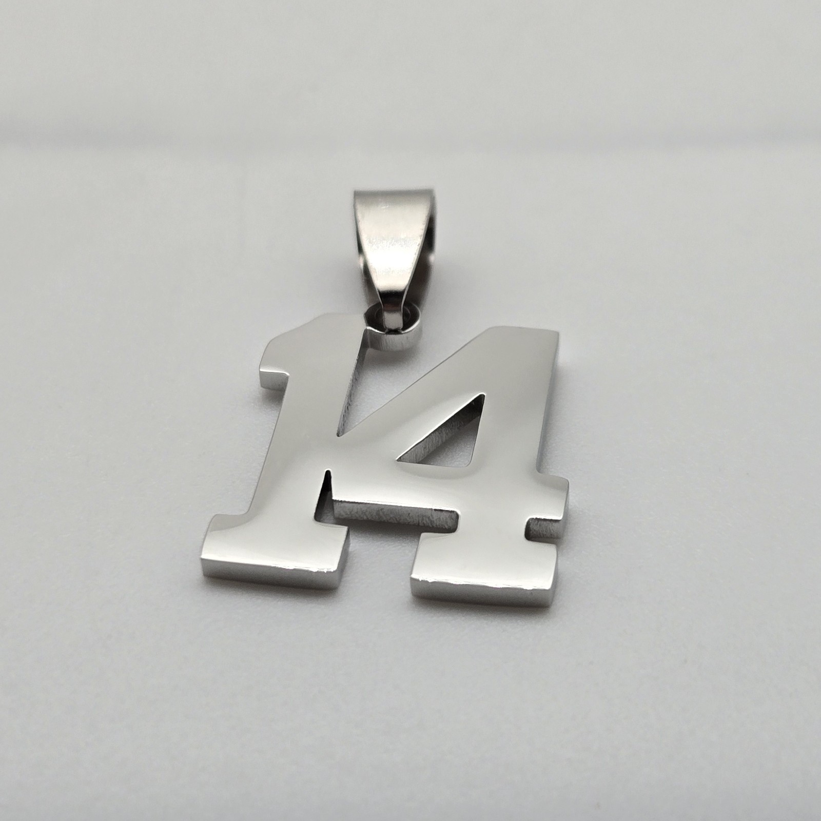 #14 BASEBALL FOOTBALL NUMBER Pendant Charm / 18″-24″ STAINLESS CHAIN NECKLACE