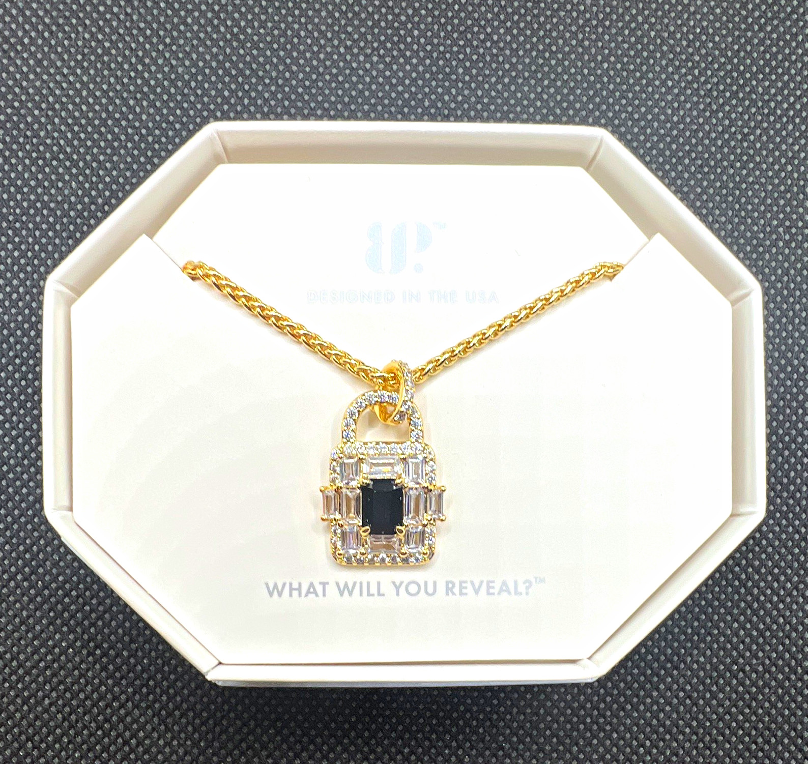 BP NK91152 Gold Plated Black Onyx CZ Rectangle Pendant Necklace 18in (A5)