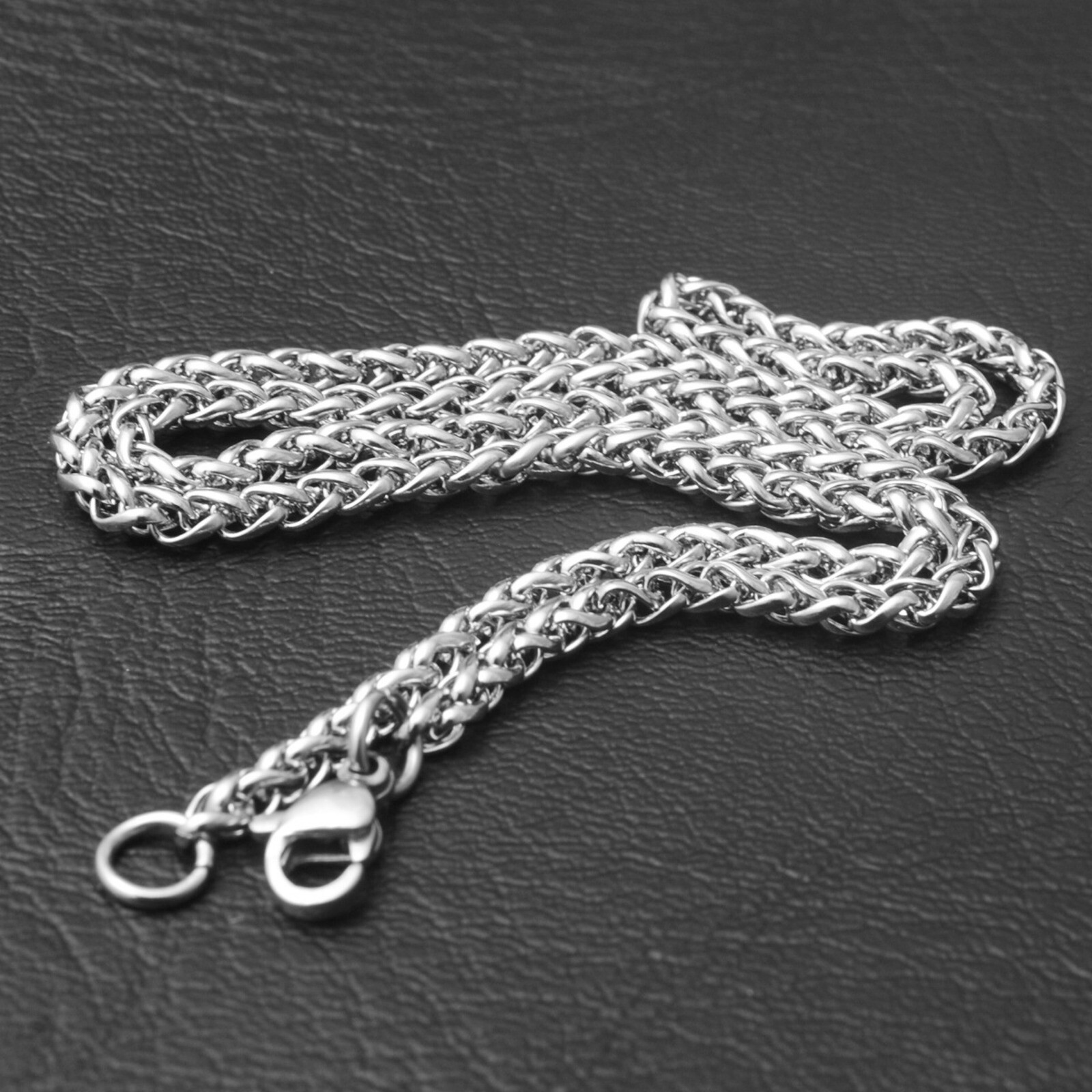 Wholesale Price Stainless Steel Silver Wheat Braided Chain Necklace Men’s Gift