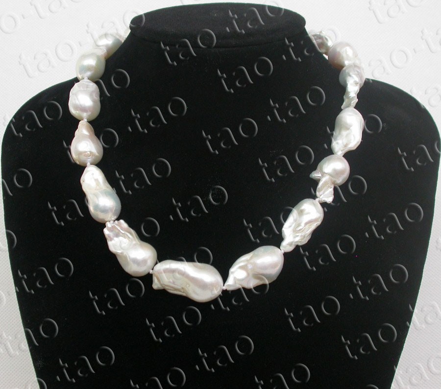 AAA Luster natural 17.5″ 28mm baroque white Reborn keshi pearls necklace