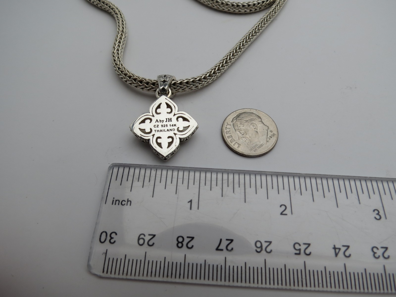 John Hardy Sterling Silver Classic Chain Necklace & CZ Cross Pendant 18