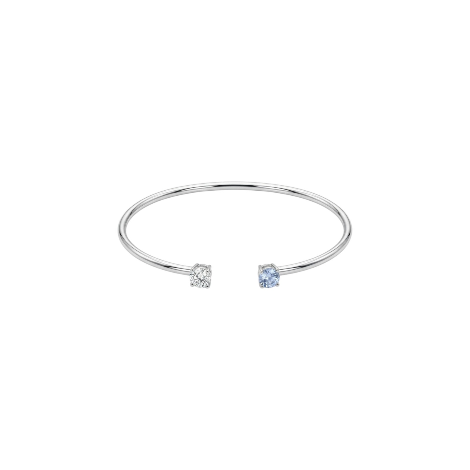 14Kt Gold Simulated Aquamarine and Lab Grown Diamond Open Cuff Bangle
