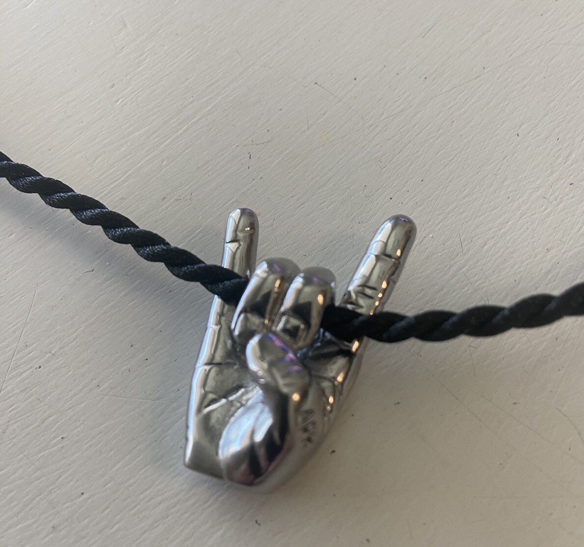 Rock On Stainless Steel Hand Sign with Nylon Chain for Men & Woman New!