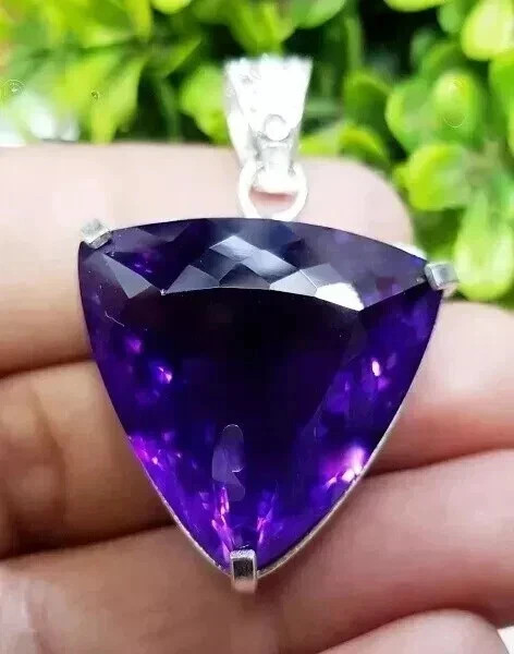 50 Ct+ Natural Purple Amethyst Pendant Solid 925 Sterling Silver Plated Jewelry