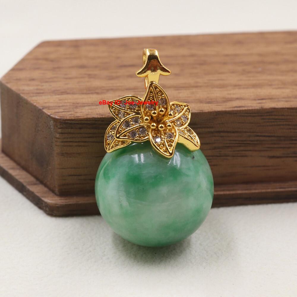 Gold Plated Alloy Heated Green Jade Ball Pendant Best Gift 28mm H