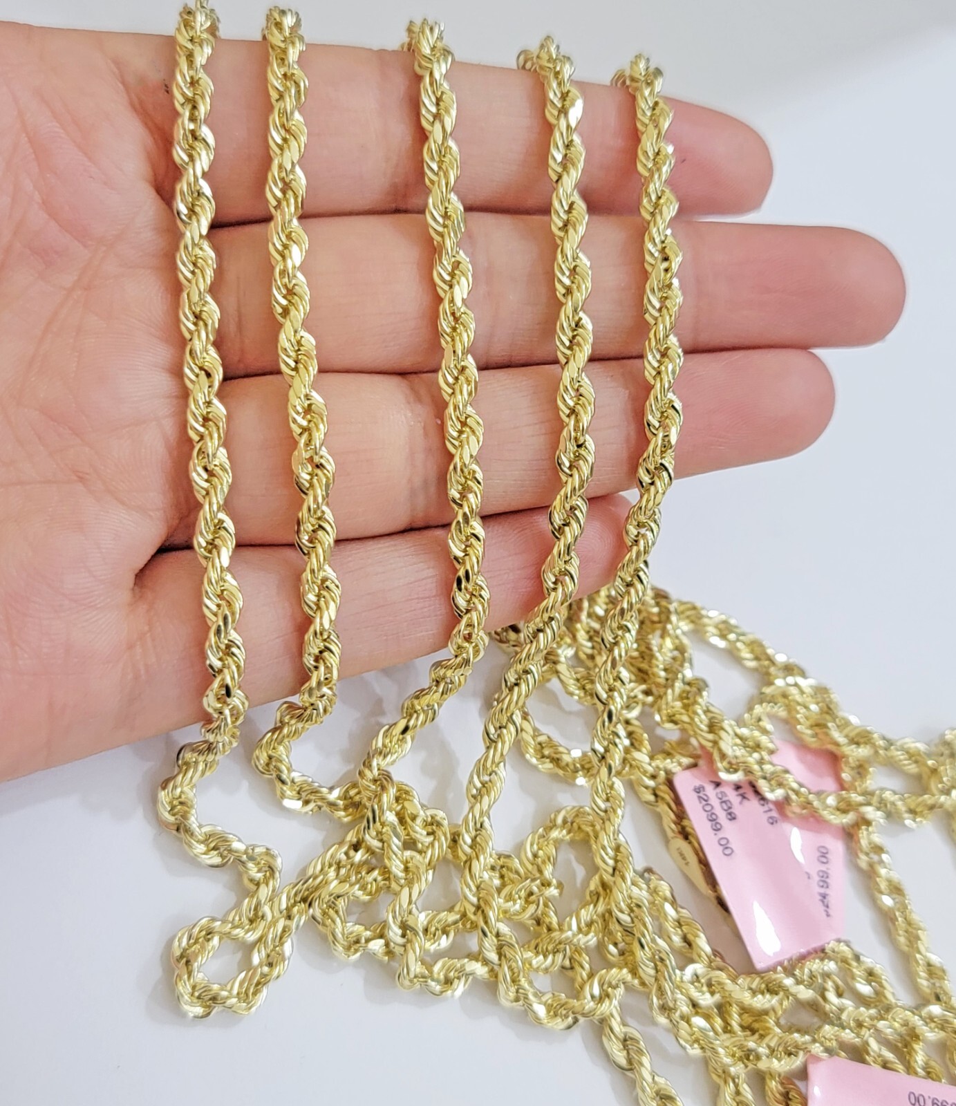 Real 14k Yellow Gold Rope chain necklace 2.5mm 3mm 4mm 5mm 18-26 Inch Men women.