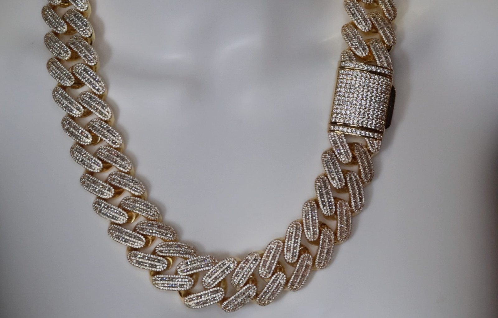 Gold Iced Chain, Gold Cuban Link Chain, Hip Hop Chain, Simulated Diamond Chain