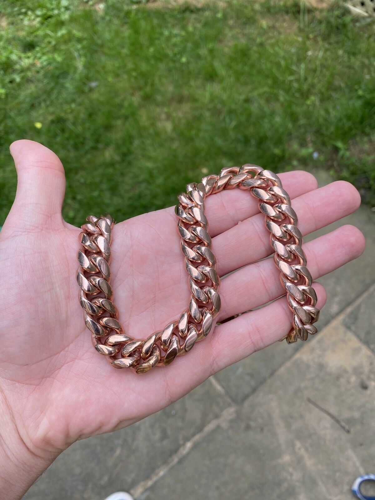 16mm 18″ Mens Miami Cuban Link Choker 14k Rose Gold Plated SS Hip Hop Chain