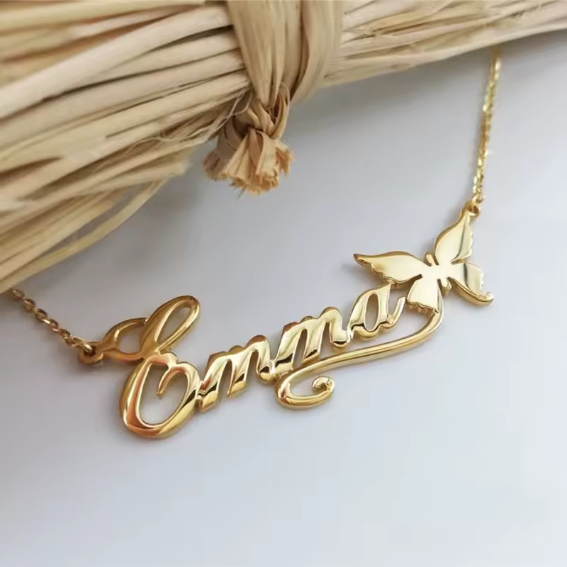 Custom Butterfly Name Necklace Pendant Link Chain Jewelry Rose Gold Silver Charm
