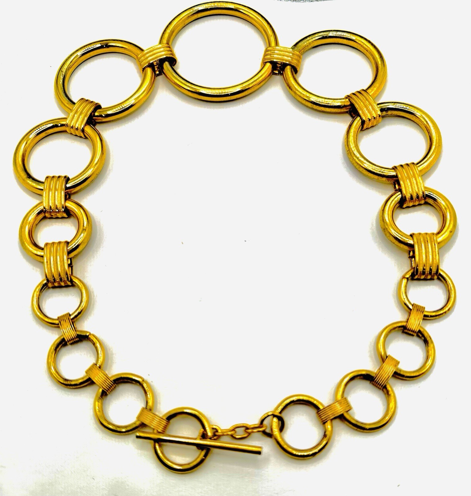 Chunky Round Ring Links 19 in long Toggle Clasp Necklace #30-26