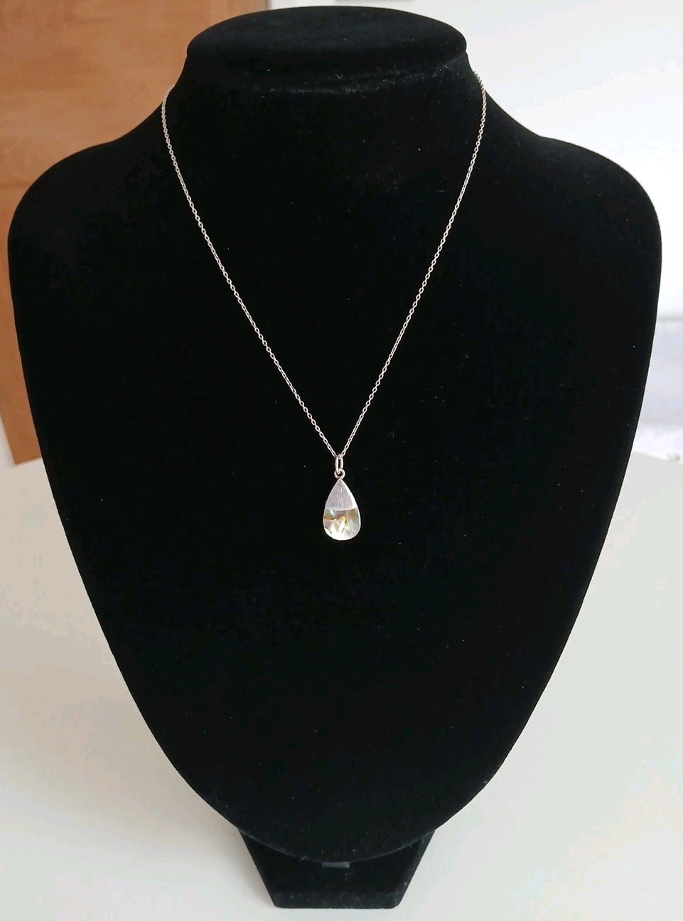 STERLING SILVER & ABALONE SHELL TEARDROP PENDANT & NECKLACE HALLMARKED – 18 INCH