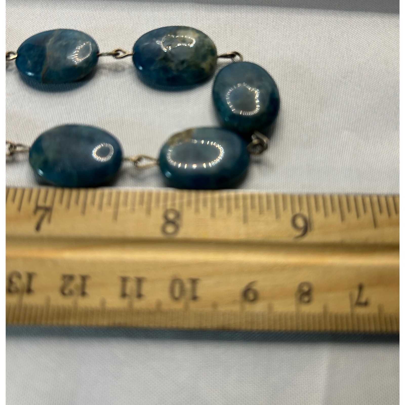 Blue Apatite Oval Stone Necklace Natural Gemstone Beaded 18 in