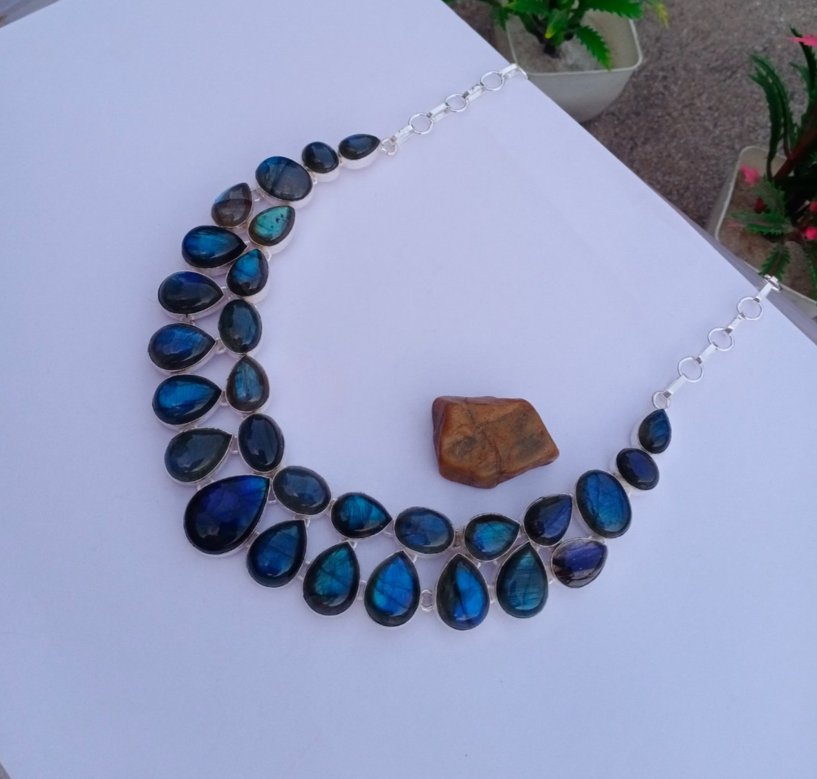 Natural Labradorite Gemstone Necklace 925 Sterling silver Handmade Jewelry
