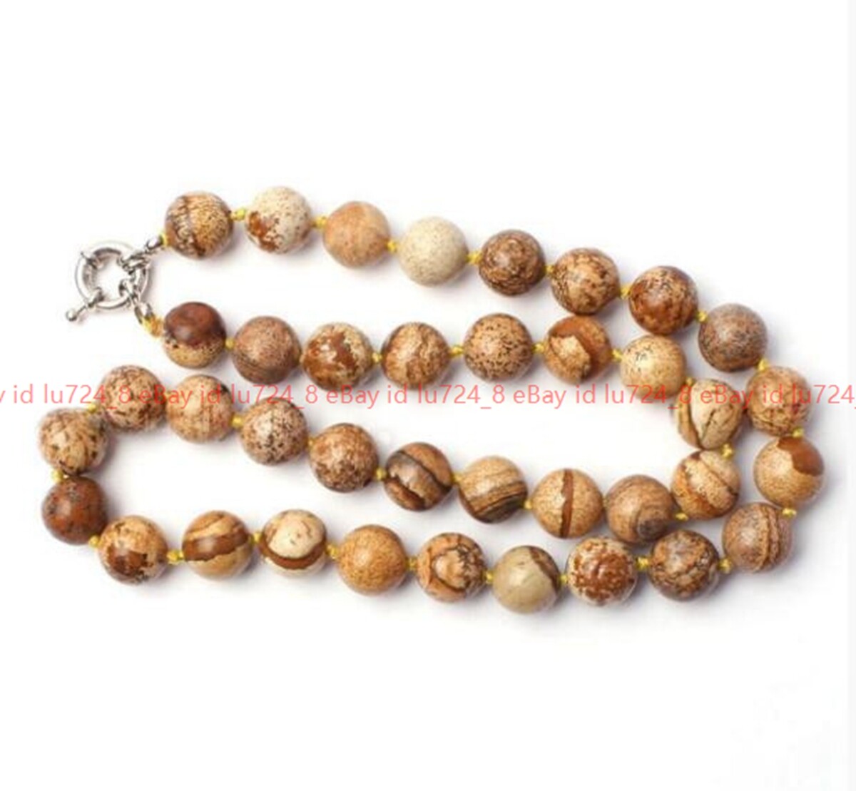 Fashion Natural Picture Jasper Round Shape Gemstone Beads Jewelry Necklace 18″