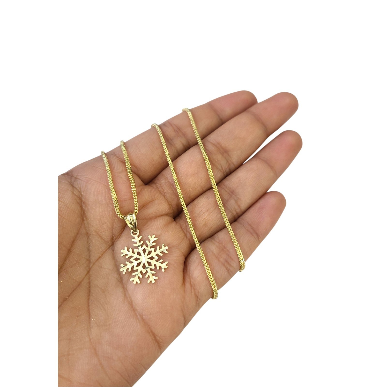 10K Yellow Gold Franco Chain Snowflake Pendant 1mm 16 18 20 22 24 Women Men
