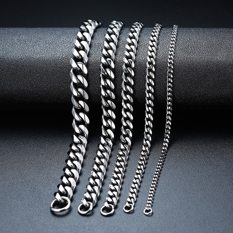 Cuban Chain Link Curb Necklace Men Women Punk Surgical Stainless Steel 2-15mm