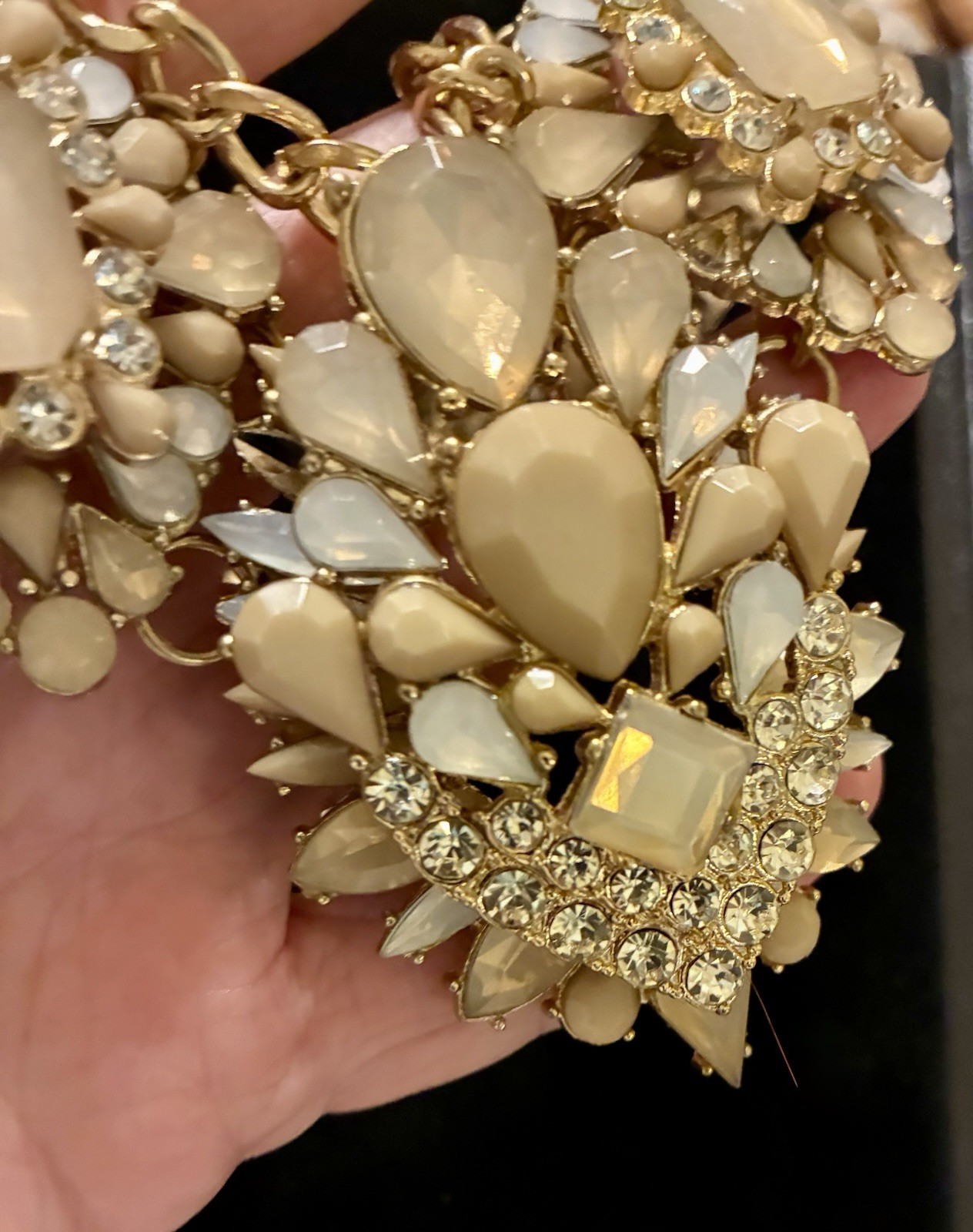 J Crew Cream Floral Cluster Statement Necklace Gold Tone Bib Necklace Rhinestone