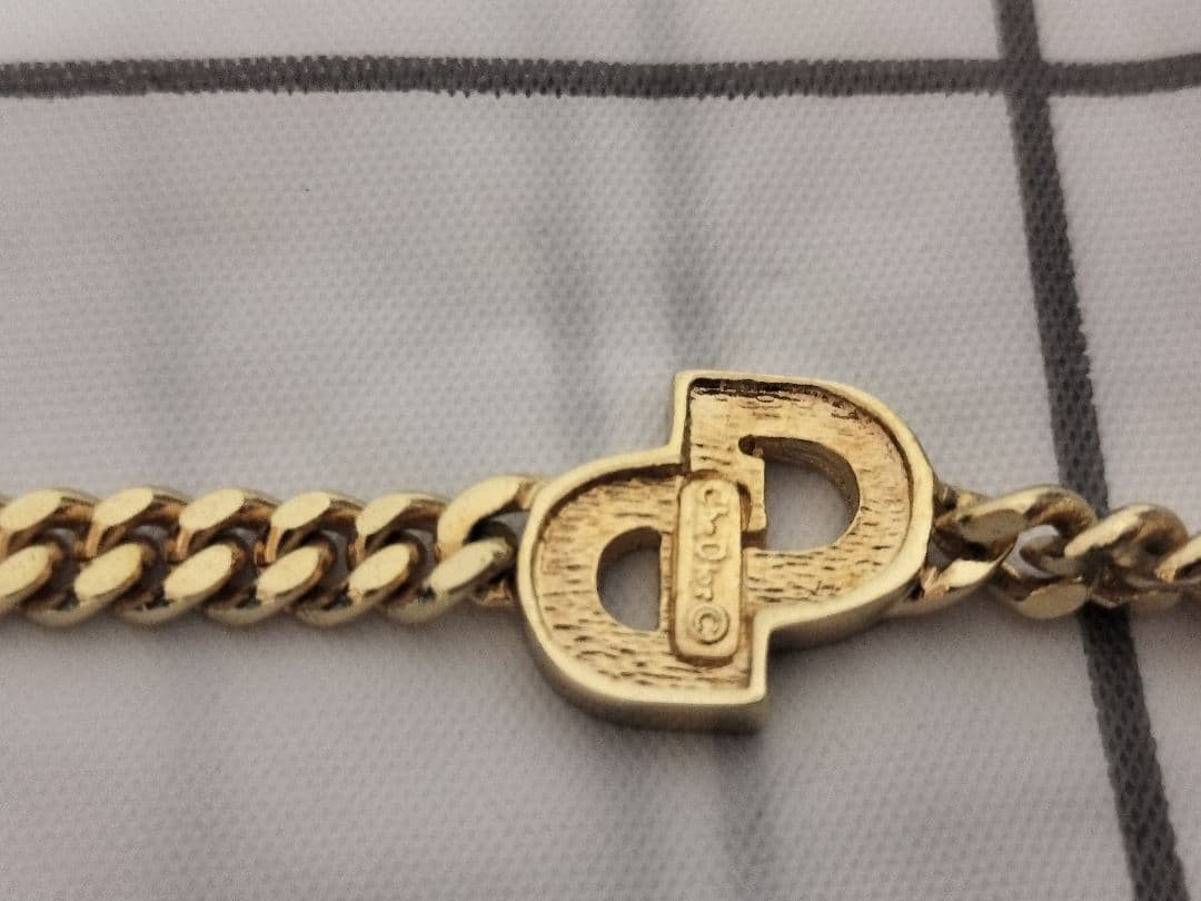 Christian Dior Logo Rhinestone Bracelet Gold Tone 6.5in Elegant Jewelry