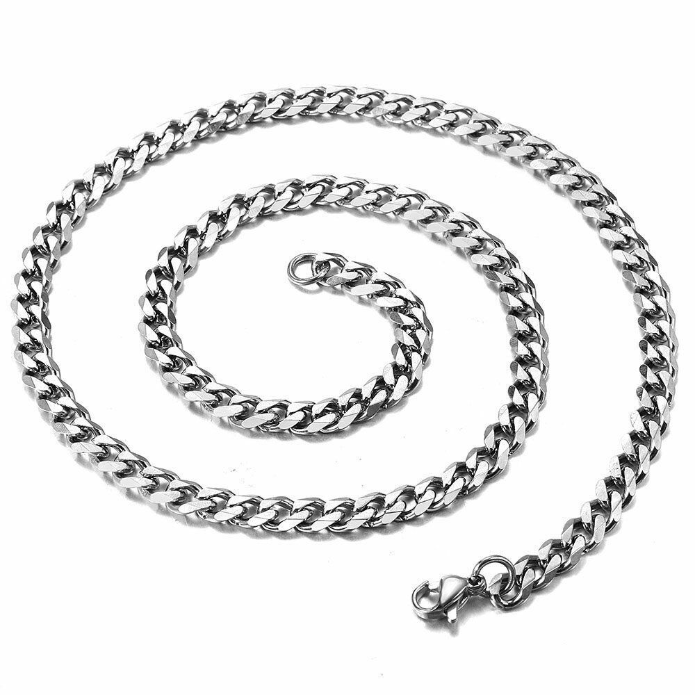16-36″ Stainless Steel Silver Chain Cuban Curb Womens Mens Necklace 3/5/7/9/11mm