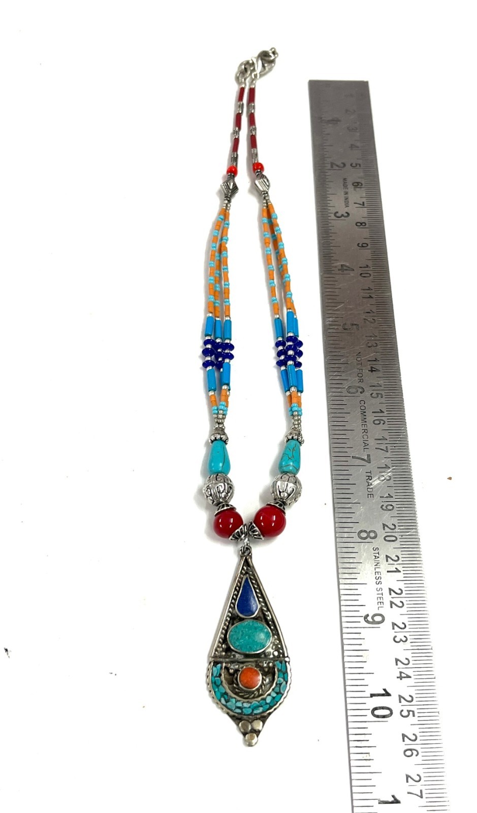 Nepalese Turquoise Coral Gemstone Tibetan Necklace Jewelry, 16 inch Adjus