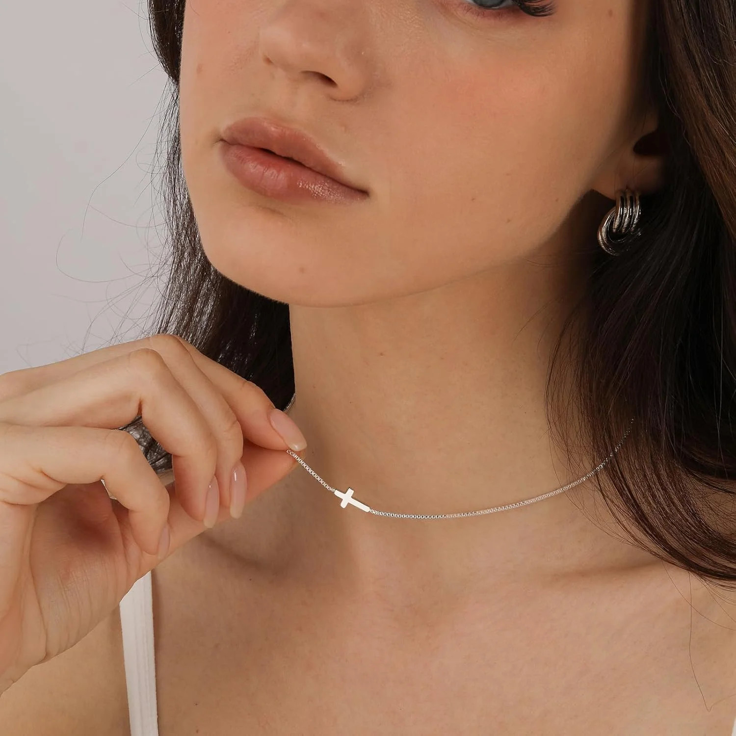 Cross Necklace for Women Trendy 925 Sterling Silver Plated Dainty Small Sideways