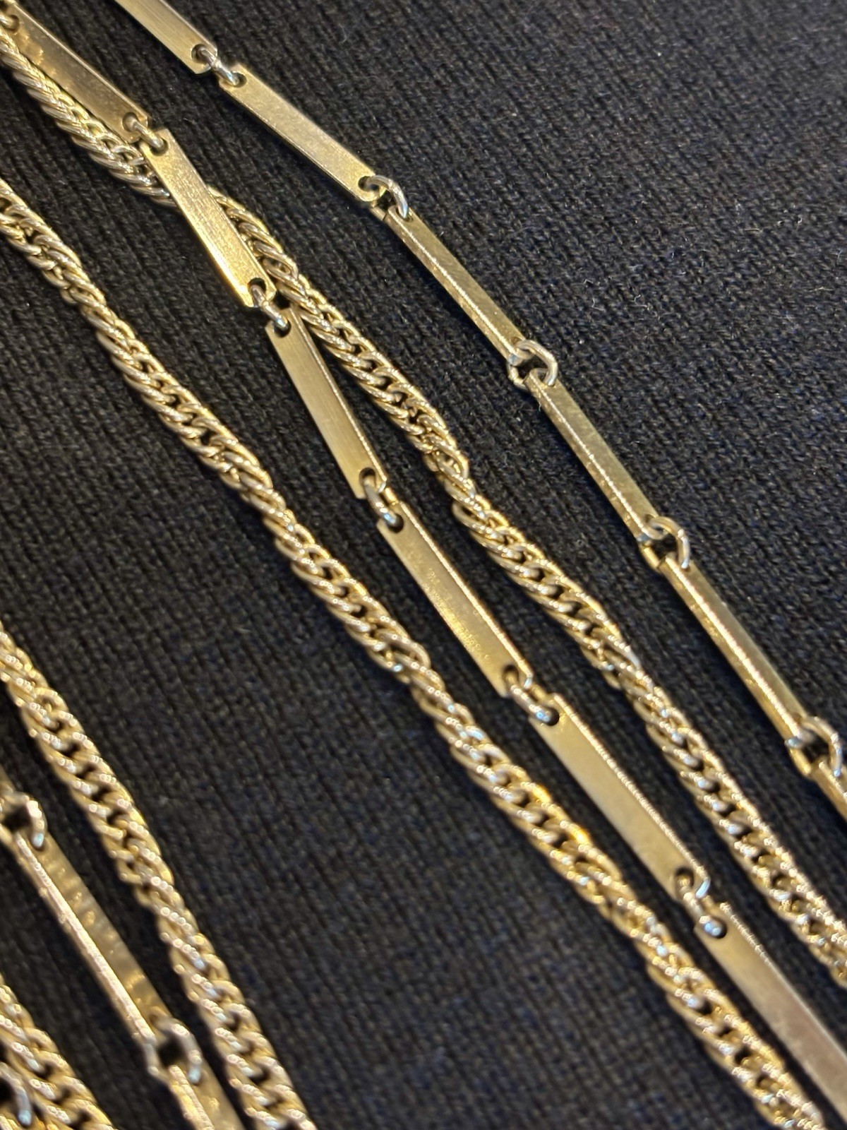 Vintage Celebrity NY Gold Tone Long Layered Rope & Bar Link Statement Necklace