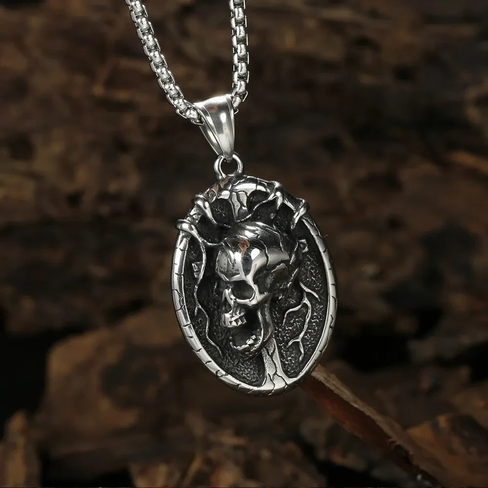 Gothic Satanic Skull Pendant Necklace Retro Punk Cross Charm Jewelry Gift