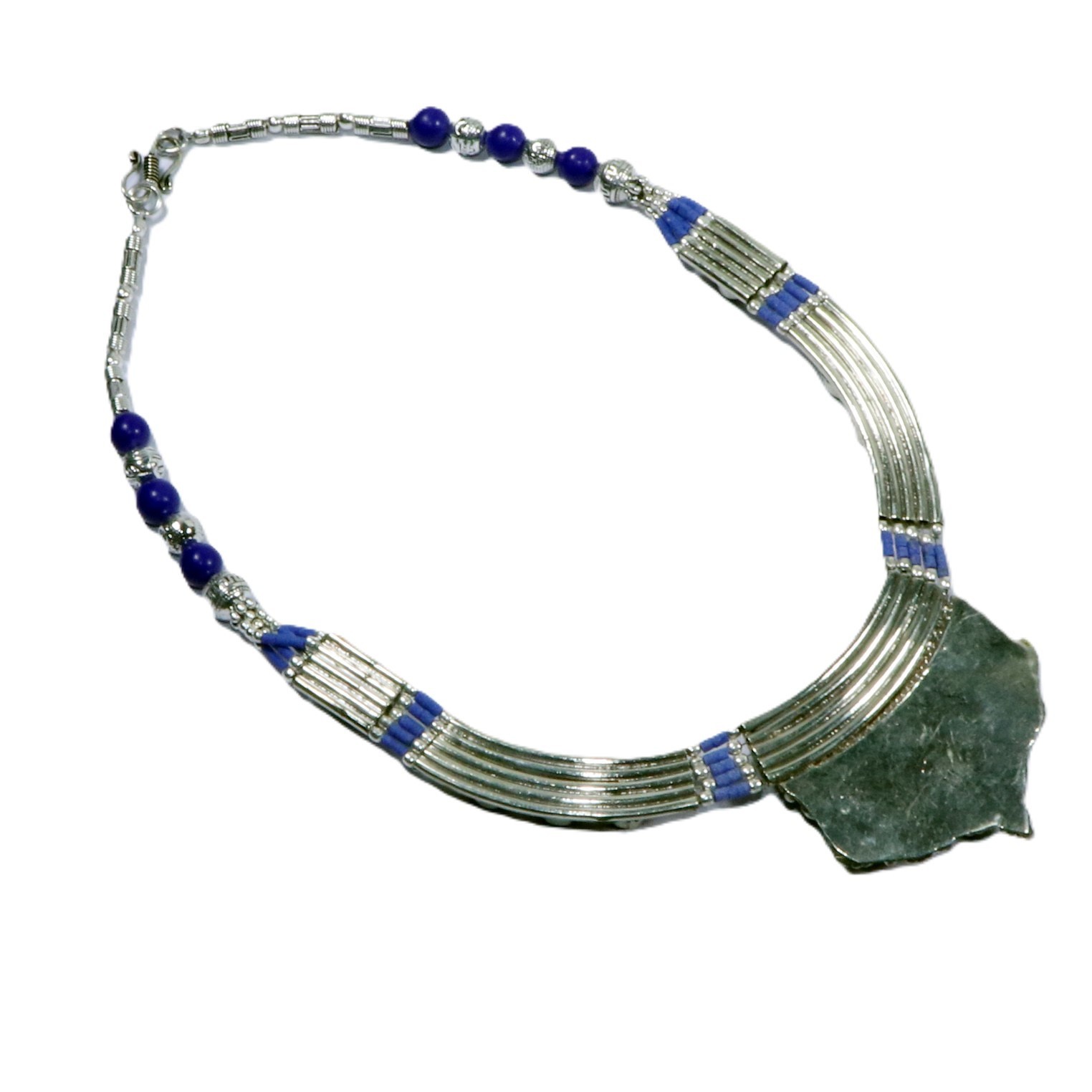 The ethnic statement necklace has a blue color design eye clean gemstone jewelry