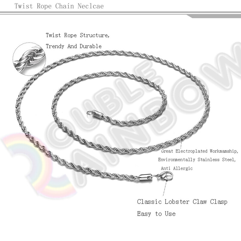 Women Men Stainless Steel Gold Plated 2mm/3mm/4mm/5mm Rope Necklace Chain C11