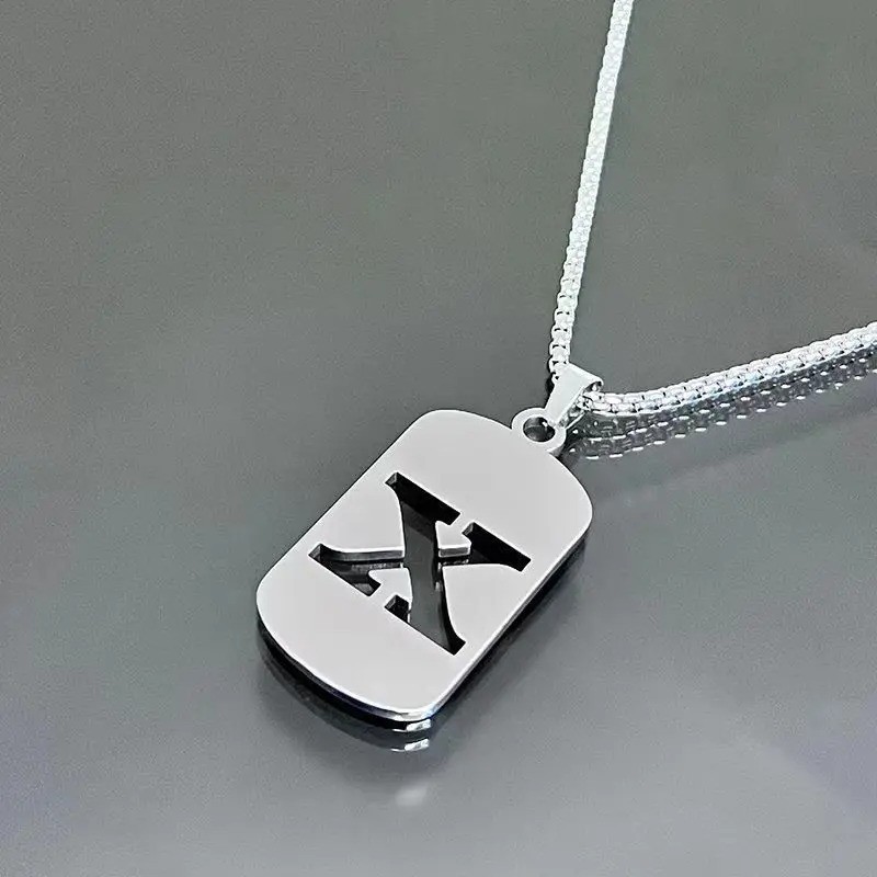 Fashion Punk A-Z Initial Tag Letter Stainless Steel Pendant Necklaces for Men