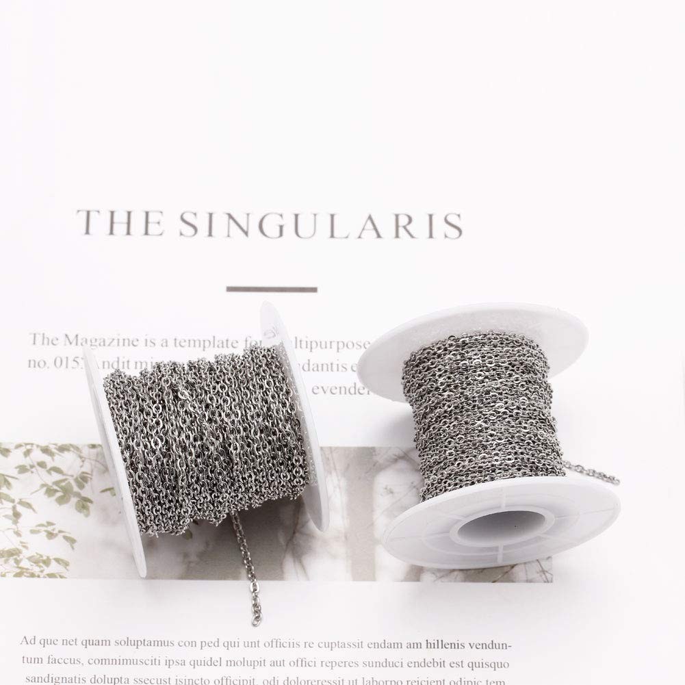 33 Feet Stainless Steel Flat Cable Chains Link Spool Bulk With 20 Lobster Clasps