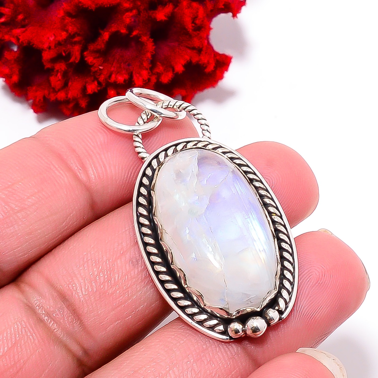 Rainbow Moonstone – India Handmade 925 Sterling Silver Pendant 1.83 P99868