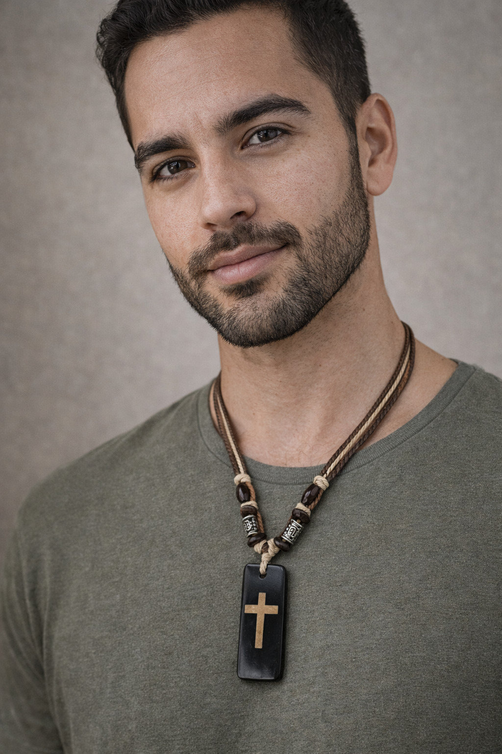 Boho Brown Cross Necklace Resin Pendant 1.75” | Multi Strand Earthy Cord