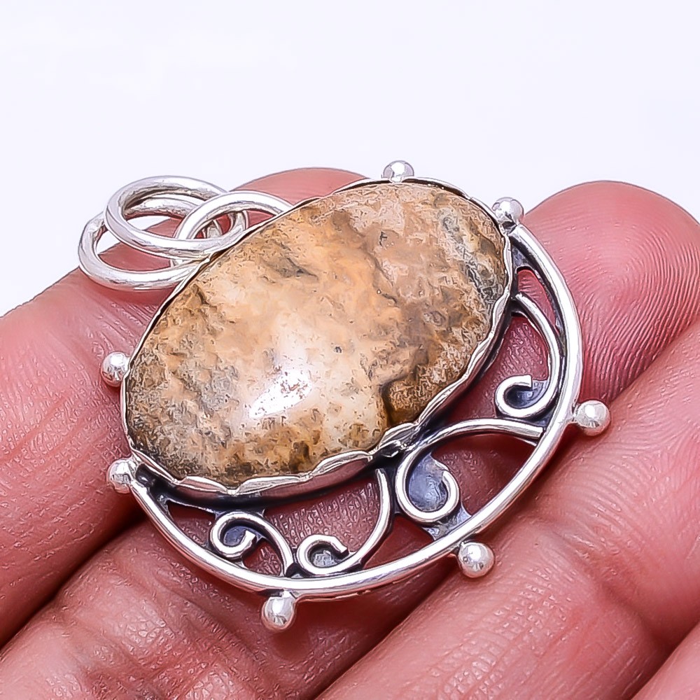 Picture Jasper – Oregon 925 Sterling Silver Pendant 1.56″ P4, Christmas Gift