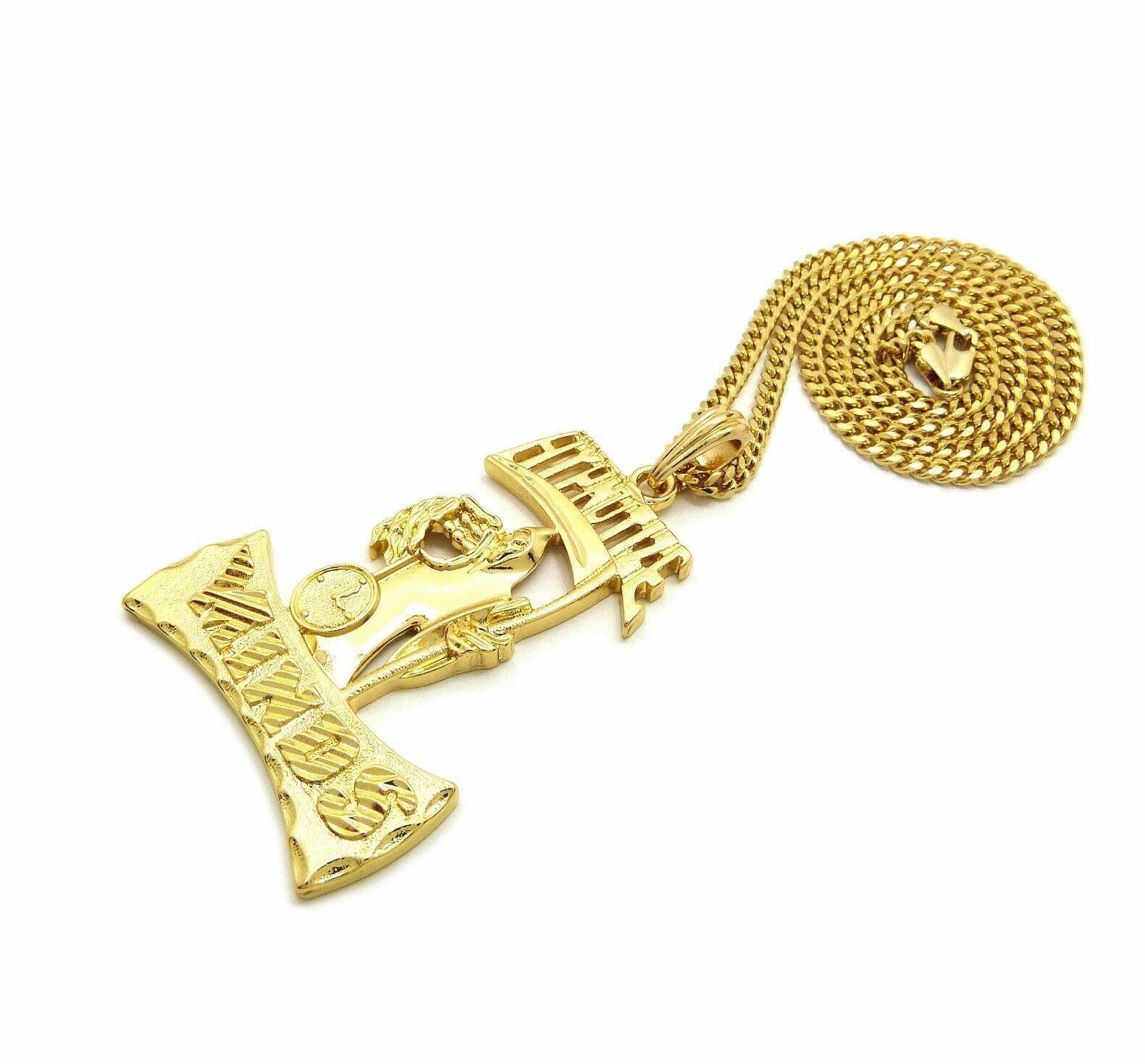 HIP HOP GOLD PLATED HYPNOTIZE MINDS PENDANT & 3mm 24″ CUBAN CHAIN BLING NECKLACE