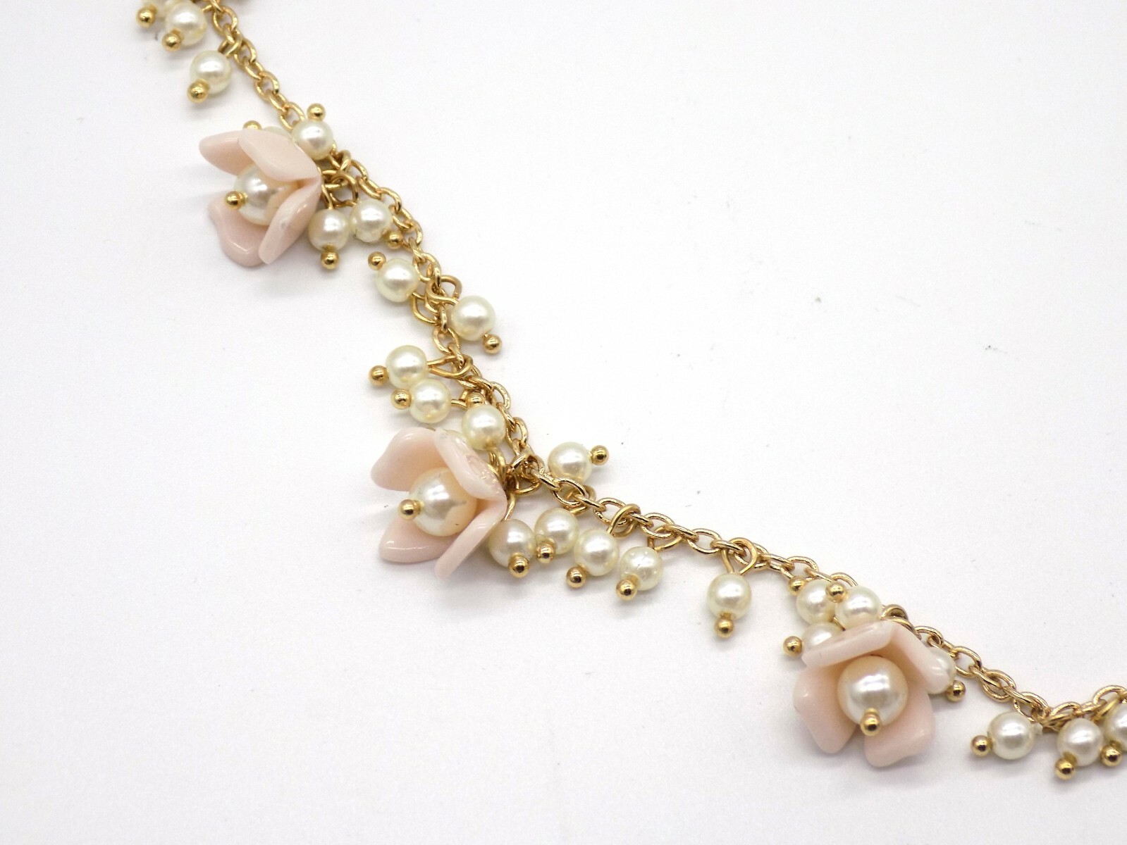 Inc International Concepts Necklace Long Layering Pink Flowers Faux White Pearls