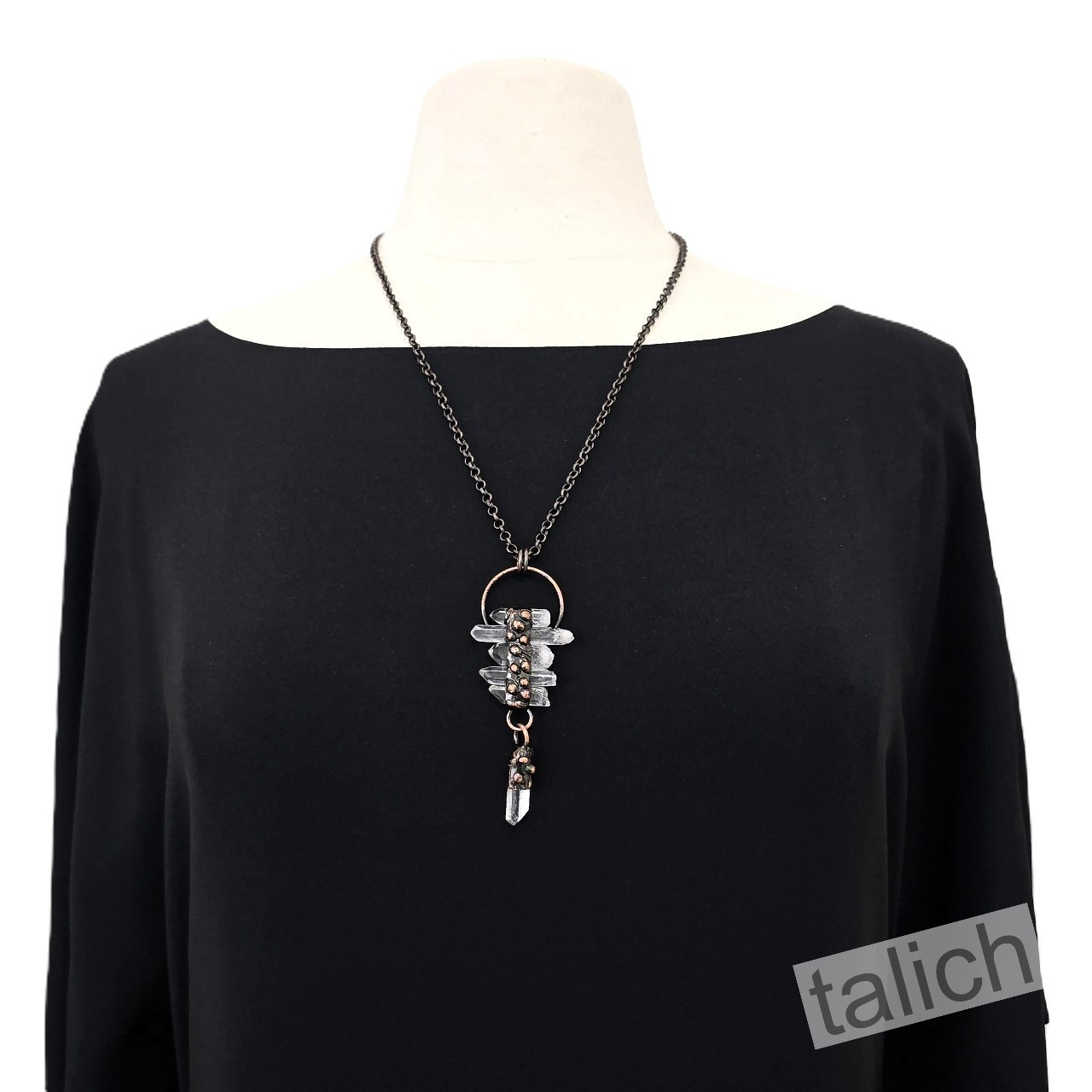 Natural White Rock Crystal Point Cluster Large Pendant Long Necklace Unique Gift