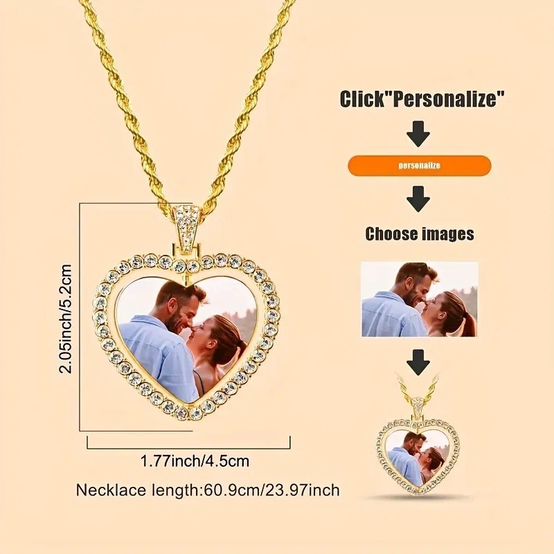 Custom Two Photo Pendant Necklace Personalized Gift for Men Women Couples