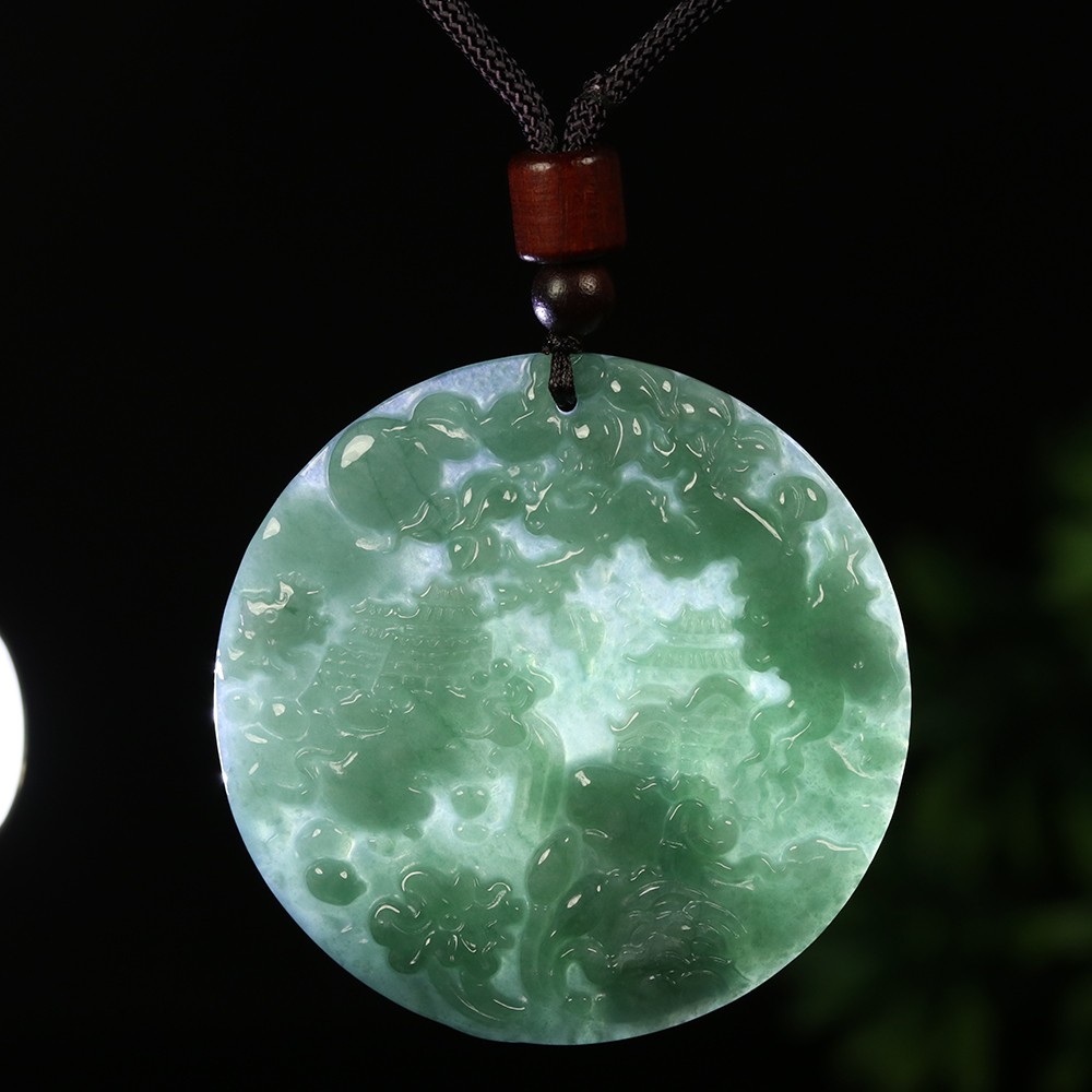 Certified Grade A 100% Natural Green Burma Jadeite Jade Pendant Landscape 00207