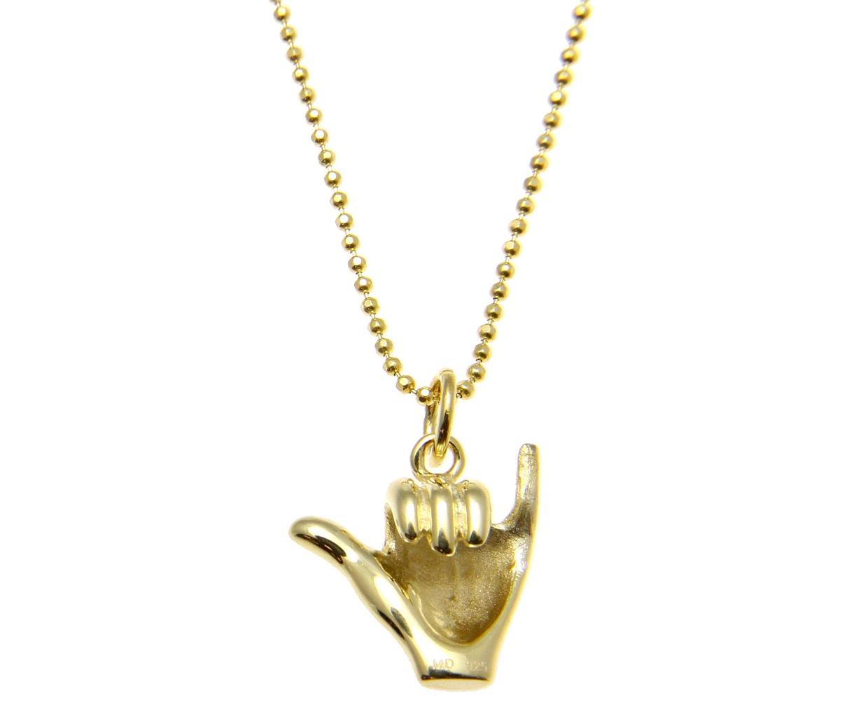YELLOW GOLD PLATED SILVER 925 HAWAIIAN “SHAKA” HANG LOOSE PENDANT 12MM-19MM