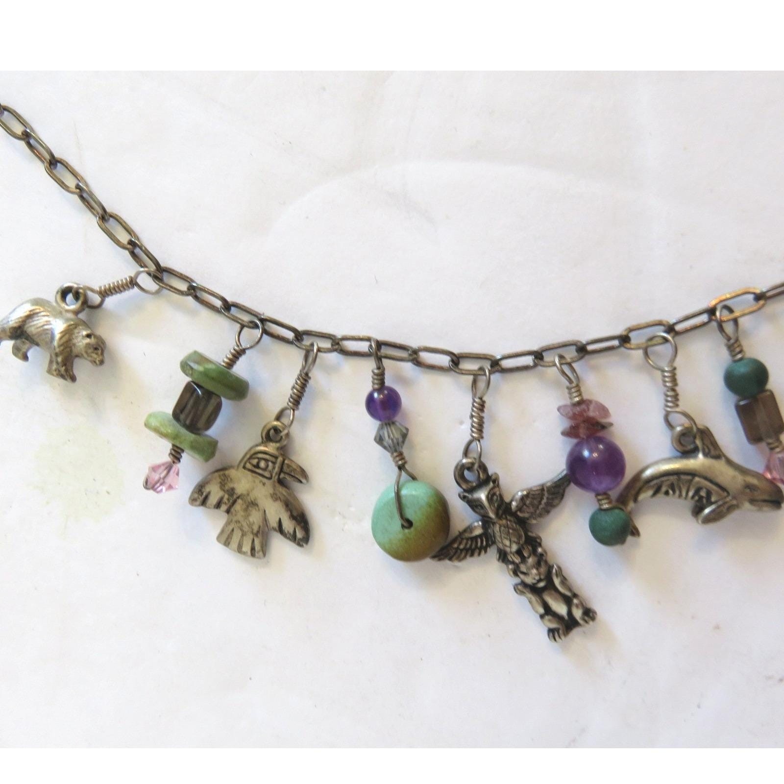 Vintage KBN Kabana Sterling Silver Southwestern Charm Necklace