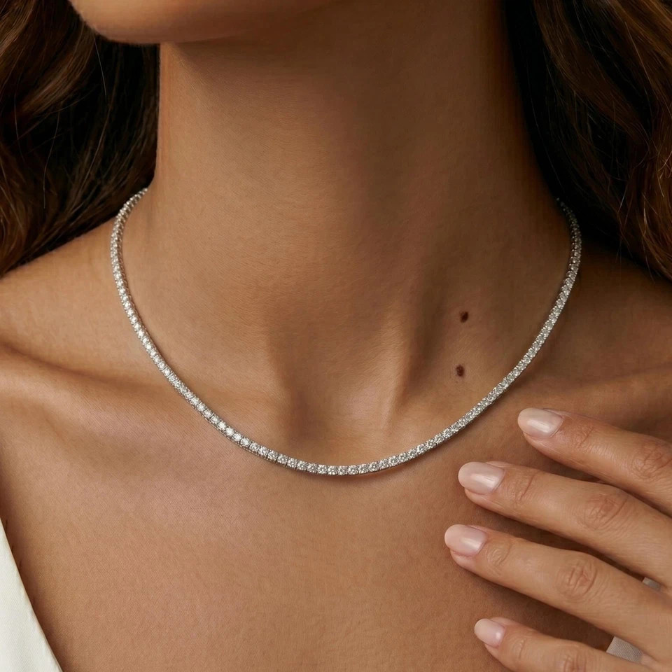 10Ct Round Cut Simulated Diamond 14K White Gold Plated Women’s Tennis Necklace