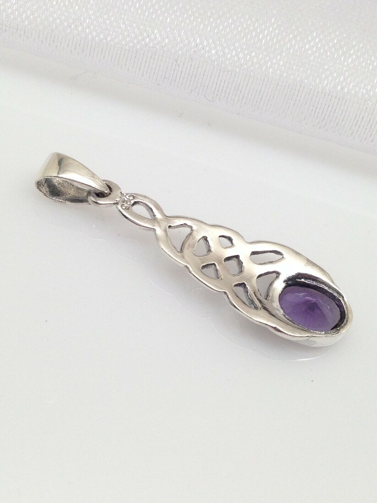 925 Sterling Silver Celtic Knot Purple CZ Pendant Women 26mm(1.02″)/34mm(1.34″)