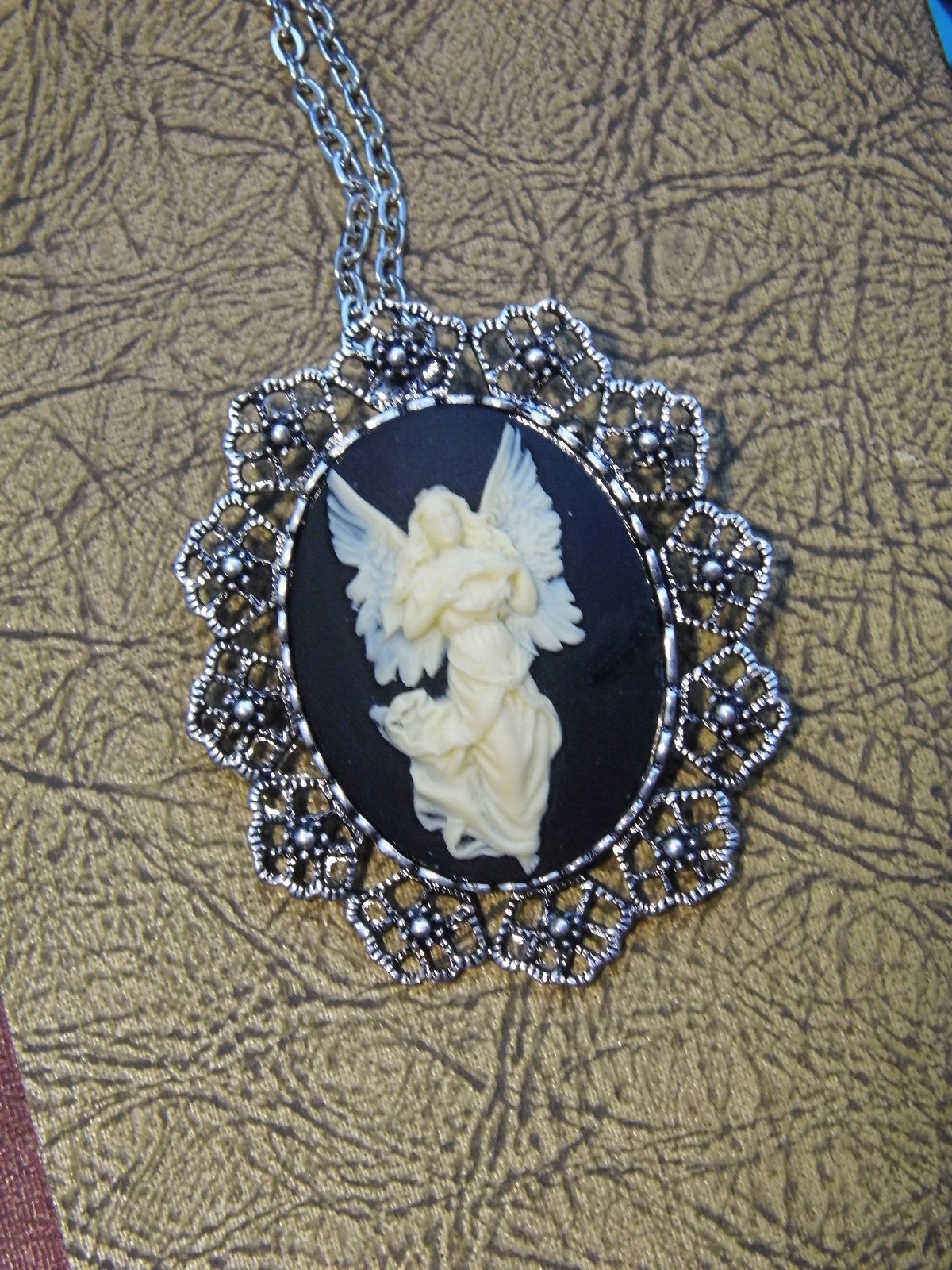 PENDANT BROOCH Cameo NECKLACE ANGEL GUARDIAN Birthday gift Anniversary BIRTHDAY