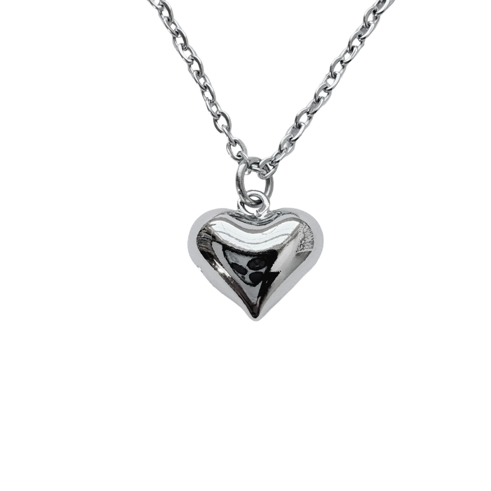 Silver Puffed Heart Necklace | tarnish free handmade in usa puffy heart pendant