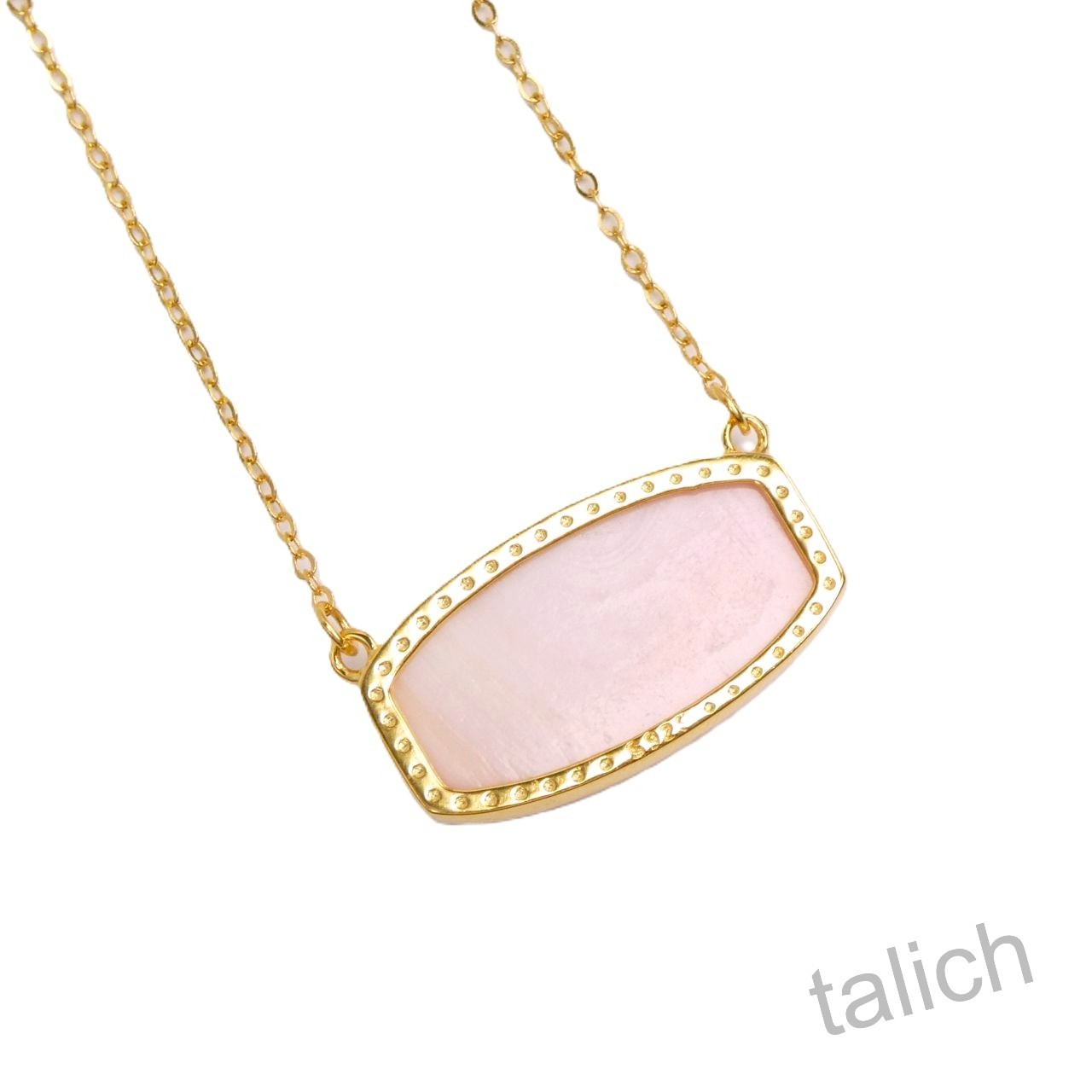 18K Gold Over Sterling Silver Pink Conch Shell Floral Cameo Bar Pendant Necklace