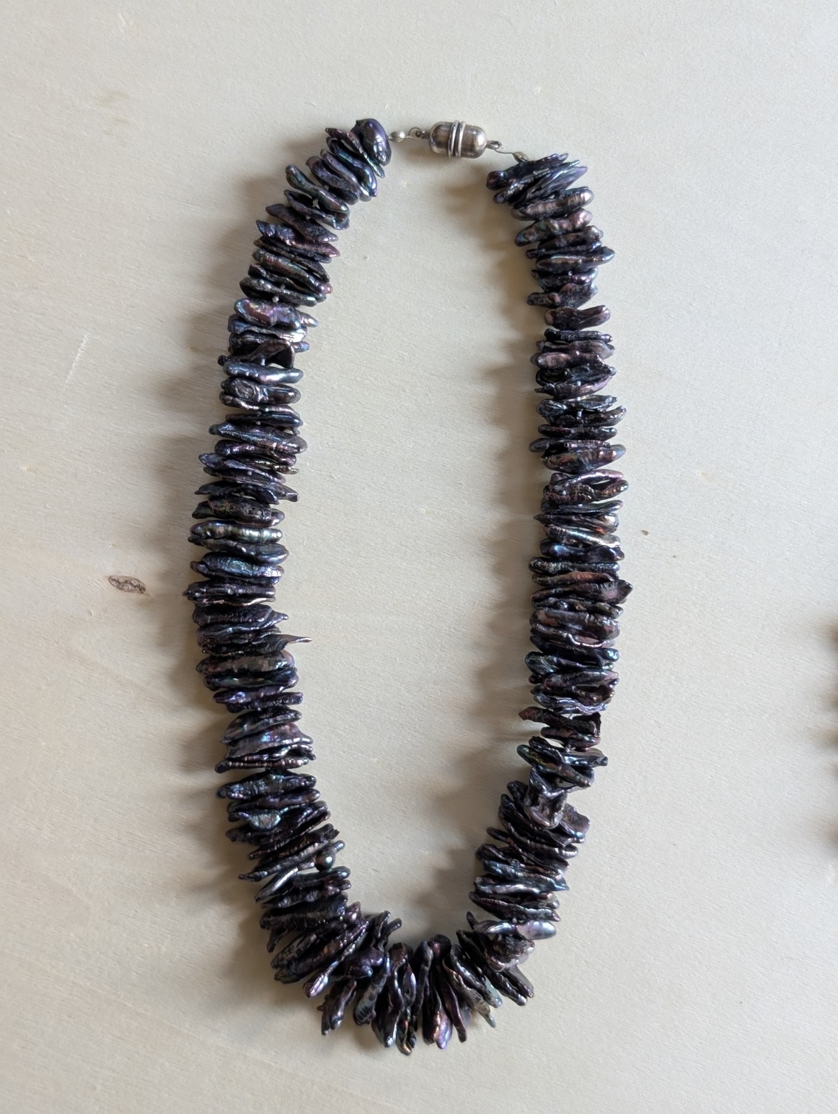 Black Cultured Oyster Pearl Beaded Necklace & Bracelet Set Silver Magnet Clasp