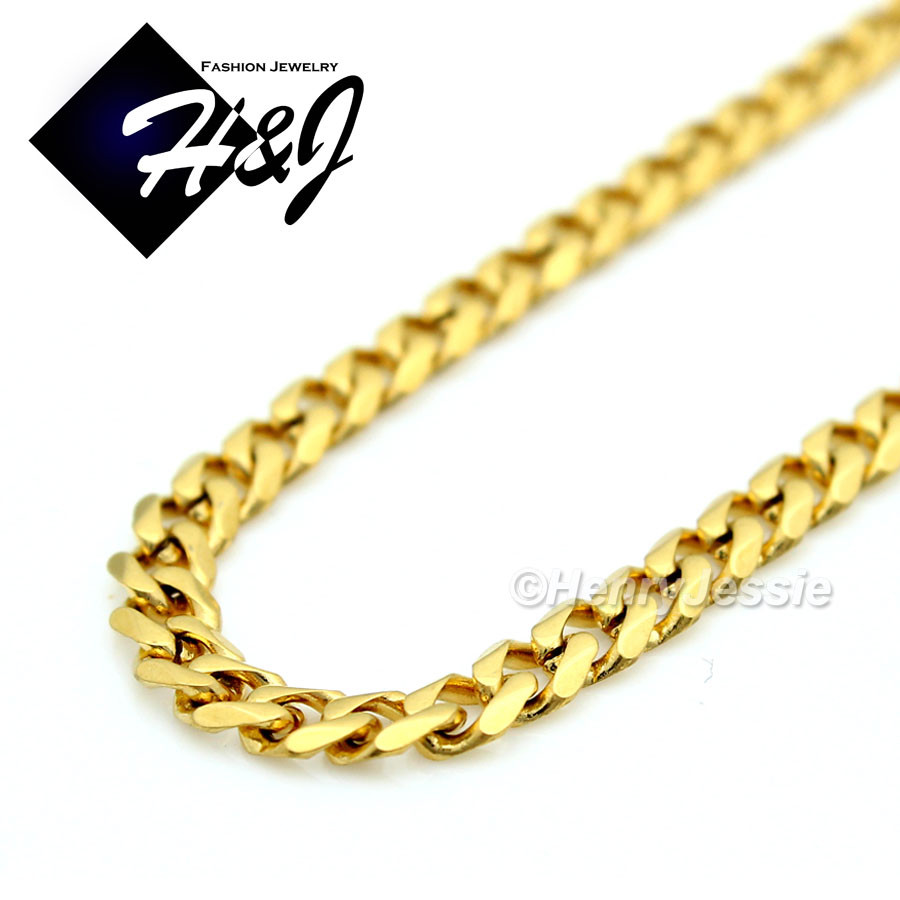 16″-36″Stainless Steel 3mm Gold Plated Cuban Curb Chain JESUS Cross Pendant*116