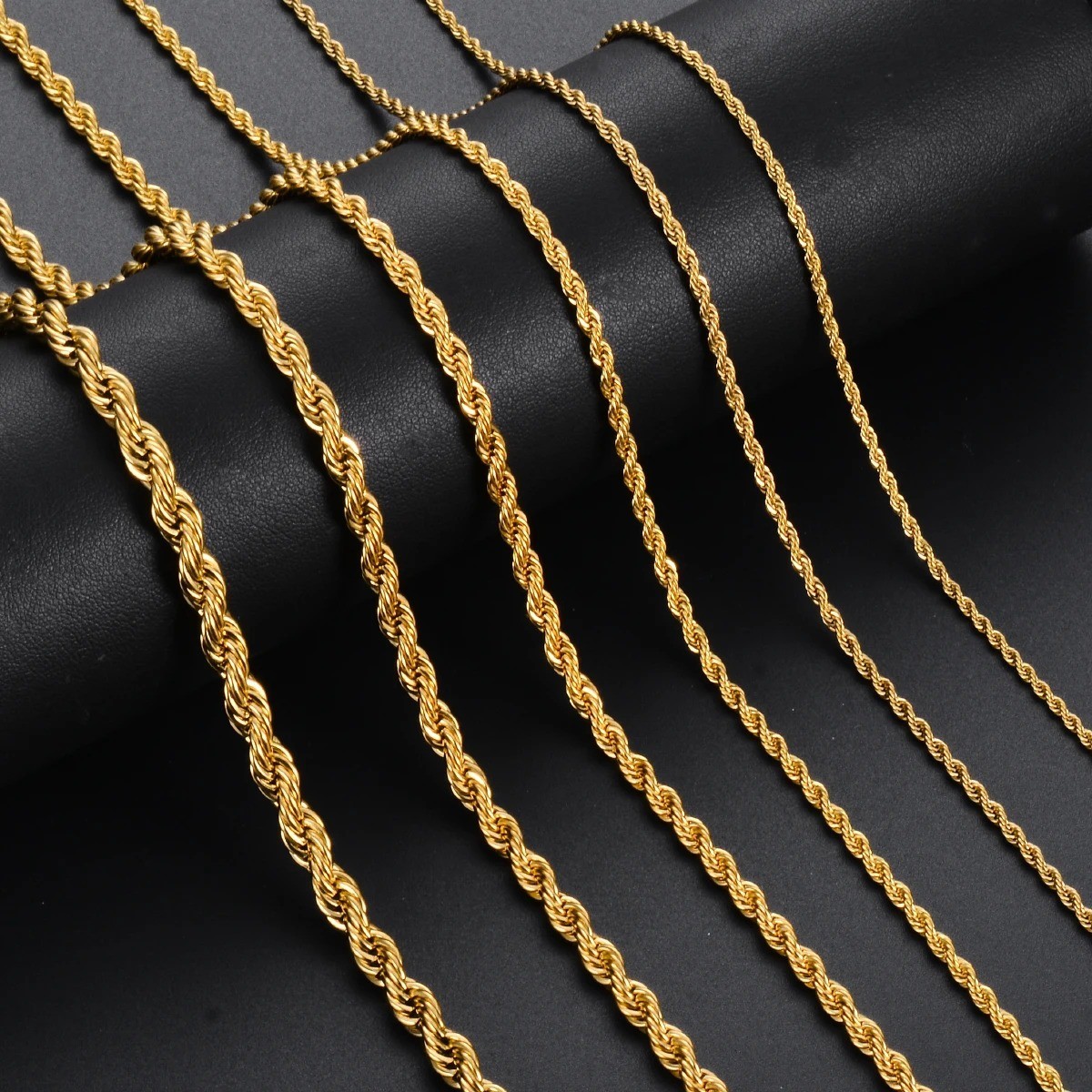 2.5-6mm Twisted Rope Chain Gold Plated Stainless Steel Link Necklace Christmas