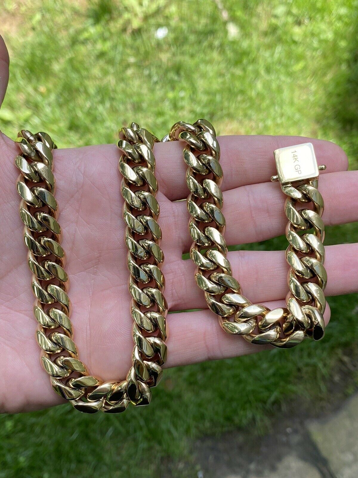 14mm 20″ Mens Real Miami Cuban Link Choker 14k Gold Plated Over Stainless Chain